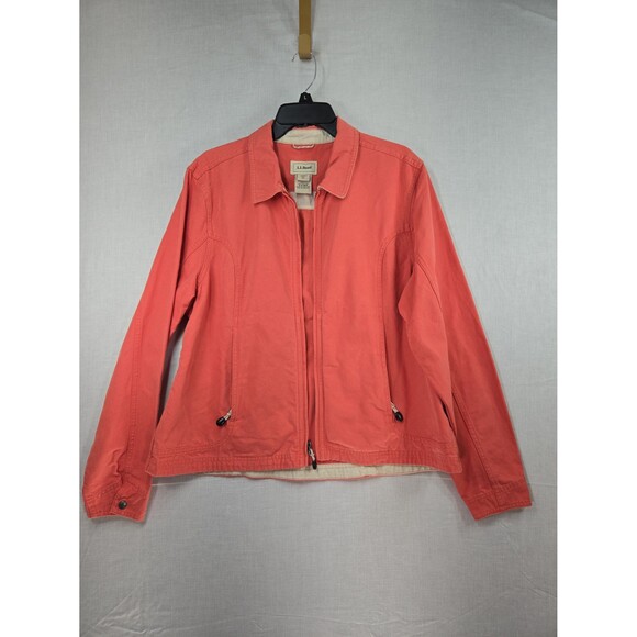 LL Bean Field Jacket Womens XL Coral Salmon Pink Canvas Cotton Zip Vintage 90s - Picture 11 of 12